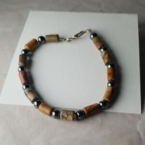 Metal And Polished Stone Bracelet, 8 Inches